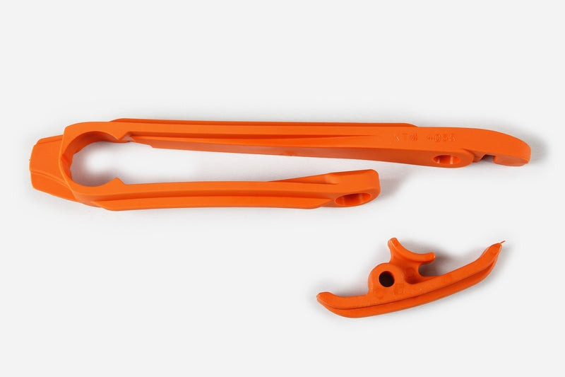 Kit patin de bras oscillant + patin de chaîne inférieur UFO orange KTM