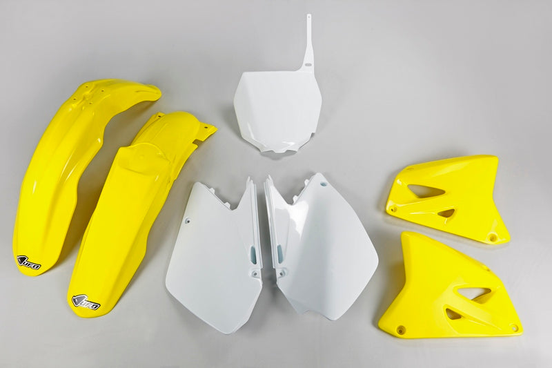 Kit plastique UFO couleur origine jaune/blanc Suzuki RM125/250